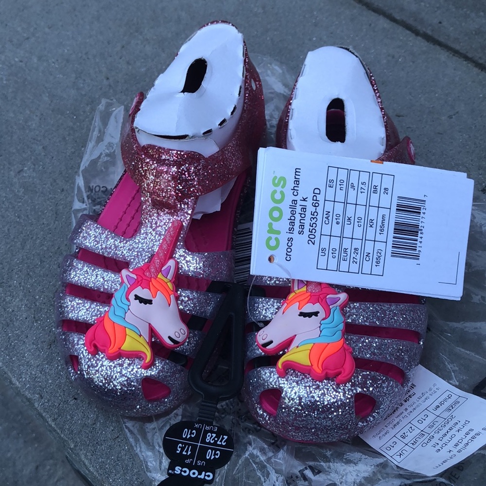 New Crocs Unicorn Charm Glitter Sandals Girls Kids - Picture 8 of 16